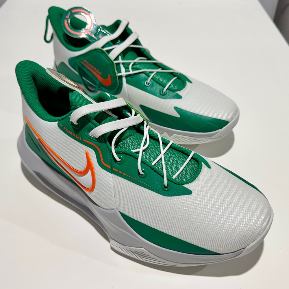 Nike Flyease White and Green Sneakers with Orange Swoosh
